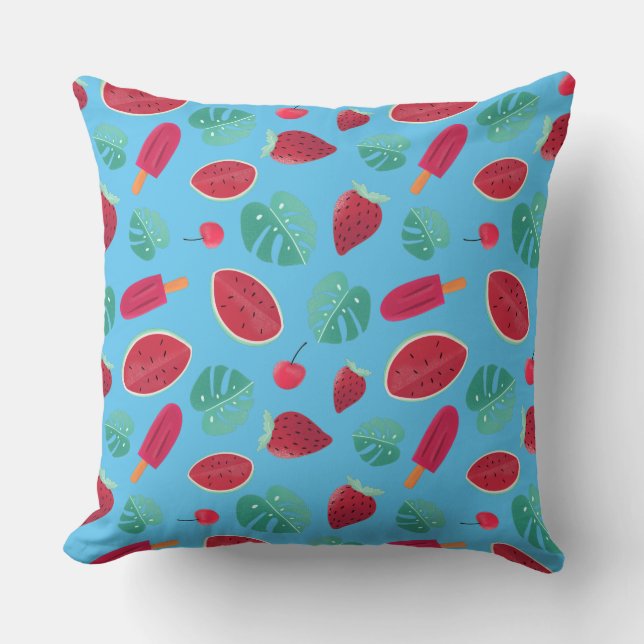 Popsicle, Cherry, Strawberry & Watermelon Throw Pillow (Front)