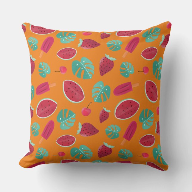 Popsicle, Cherry, Strawberry & Watermelon Throw Pillow (Front)