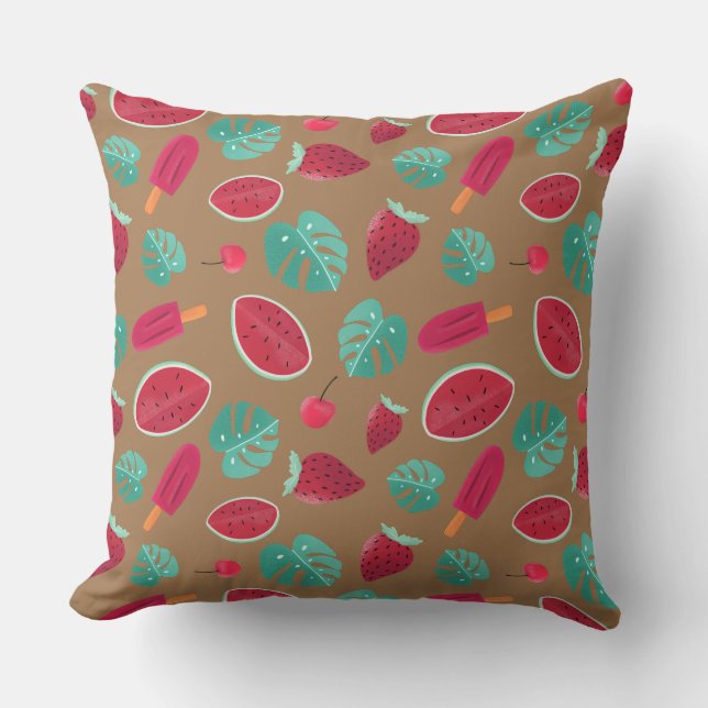Popsicle, Cherry, Strawberry & Watermelon Throw Pillow (Front)