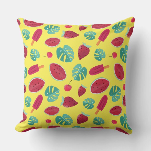Popsicle, Cherry, Strawberry & Watermelon Throw Pillow (Front)