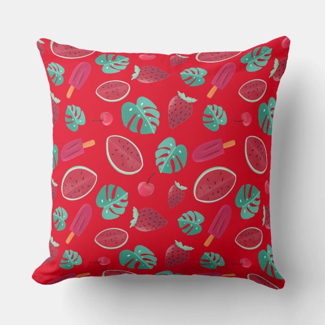 Popsicle, Cherry, Strawberry & Watermelon Throw Pillow (Front)
