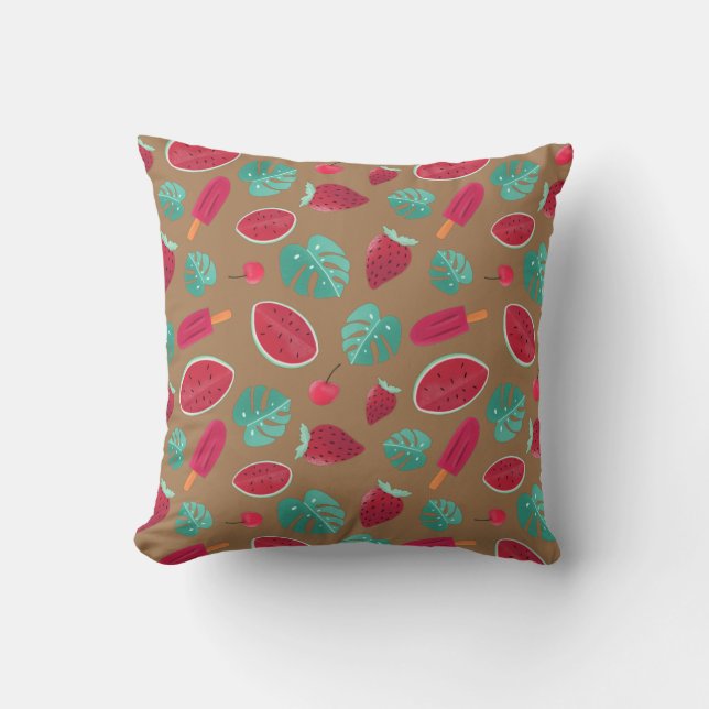 Popsicle, Cherry, Strawberry & Watermelon Throw Pillow (Front)