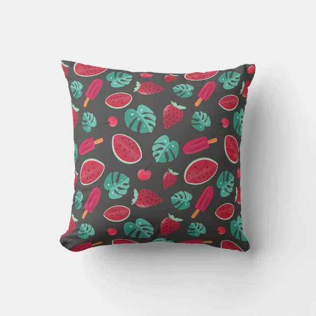 Popsicle, Cherry, Strawberry & Watermelon Throw Pillow (Front)