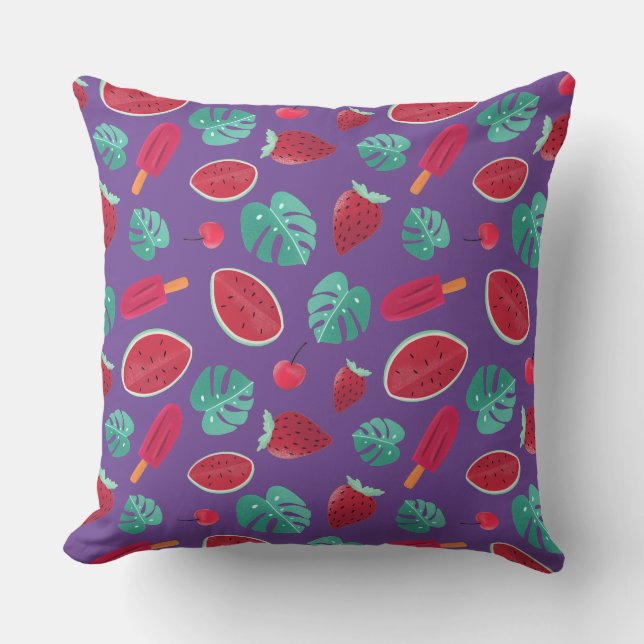 Popsicle, Cherry, Strawberry & Watermelon Throw Pillow (Front)