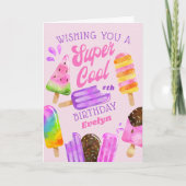 Popsicle Custom Age Girl Super Cool Birthday Card (Front)