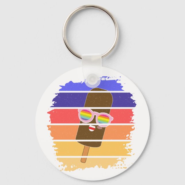 Popsicle Face Kawaii Glasses Colorful Keychain (Front)