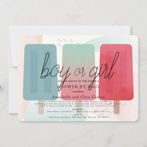 Popsicle Gender Reveal Baby Shower by Mail Invitation