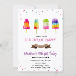 Popsicle girl ice cream birthday invitation