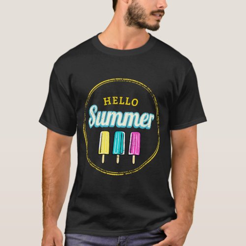 Popsicle Hello Summer Vintage Ice Cream Retro T_Shirt