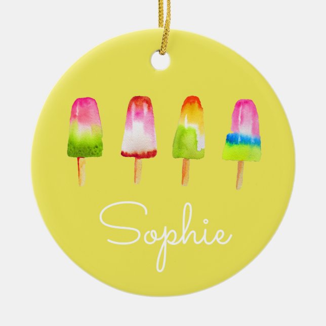 Popsicle ice-block Summer watercolor cute Ceramic Ornament (Front)
