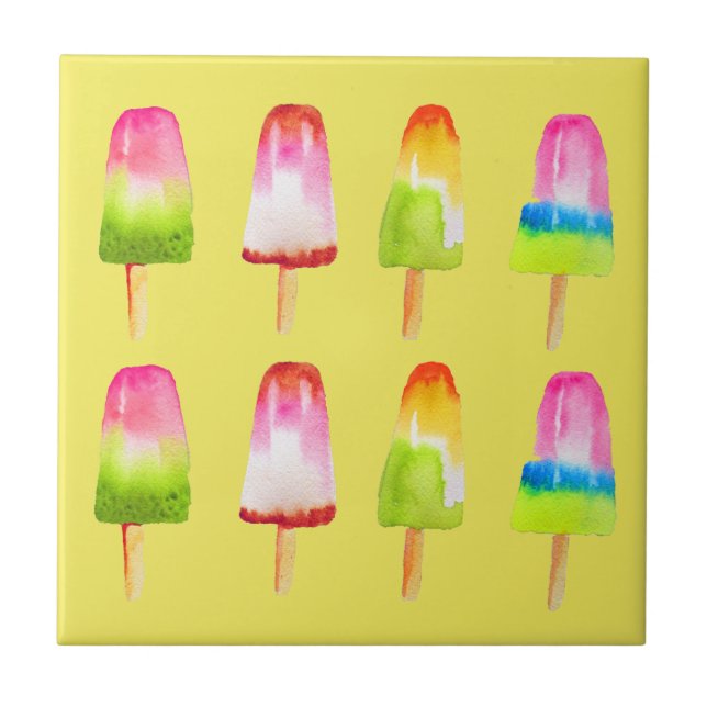 Popsicle ice-block Summer watercolor cute Ceramic Tile (Front)