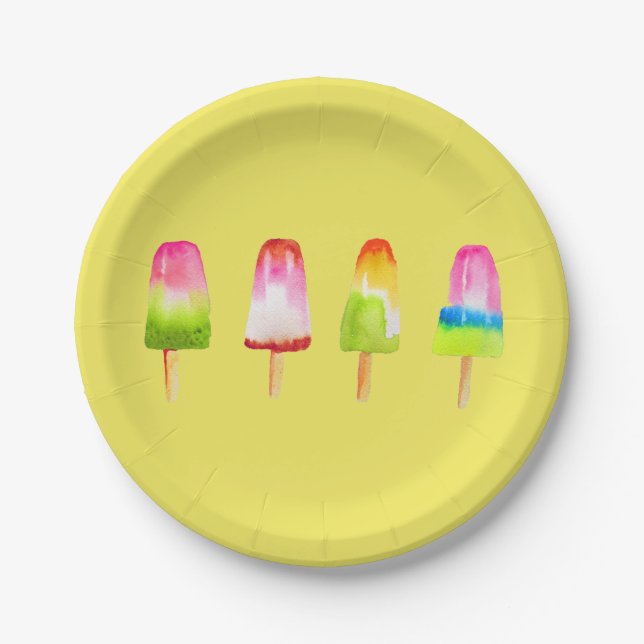 Popsicle ice-block Summer watercolor cute Paper Plates (Front)