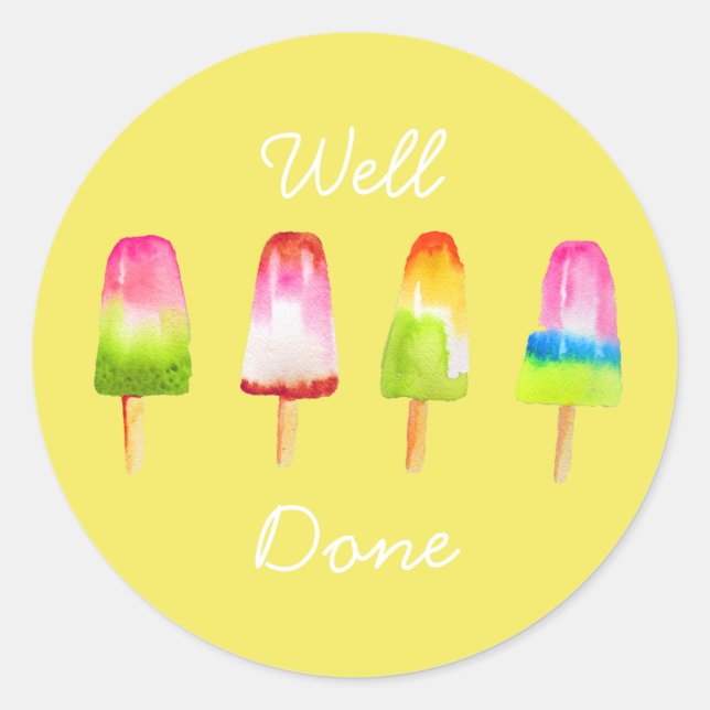 Popsicle ice-block Summer watercolor cute teaching Classic Round Sticker (Front)