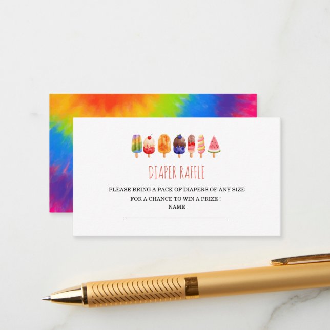 Popsicle Ice Cream baby shower diaper raffle Enclosure Card (Front/Back In Situ)