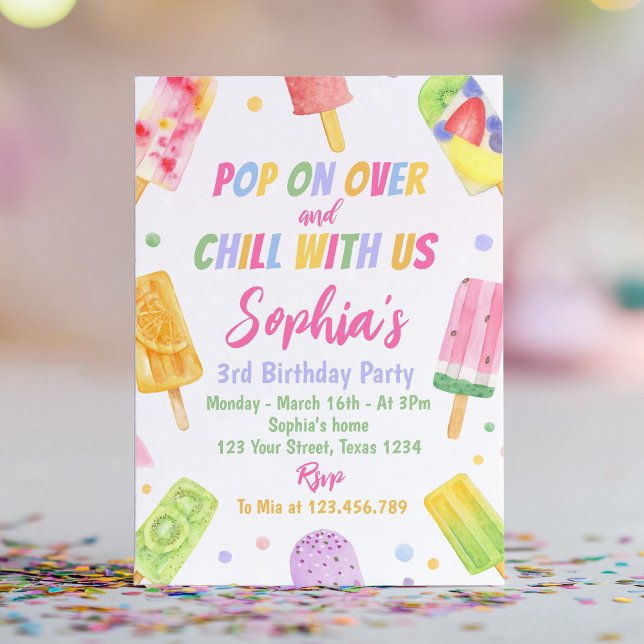 Popsicle Ice cream Birthday Invitation Pop On Over (Creator Uploaded)