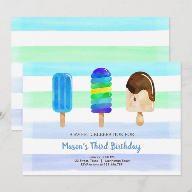Popsicle Ice Cream Birthday Summer Pool Party Invitation (Front/Back)