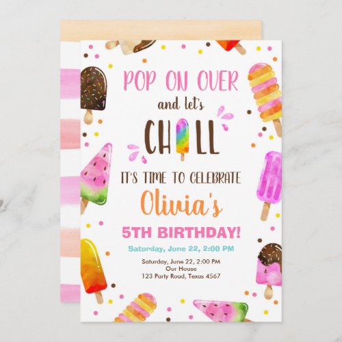 Popsicle Ice Cream Birthday Summer Pool Party Invitation