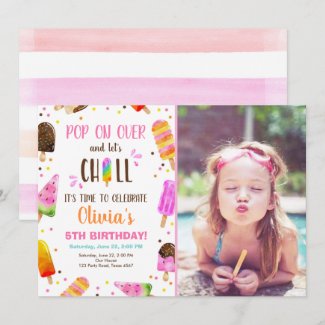 Popsicle Ice Cream Birthday Summer Pool Party Invitation