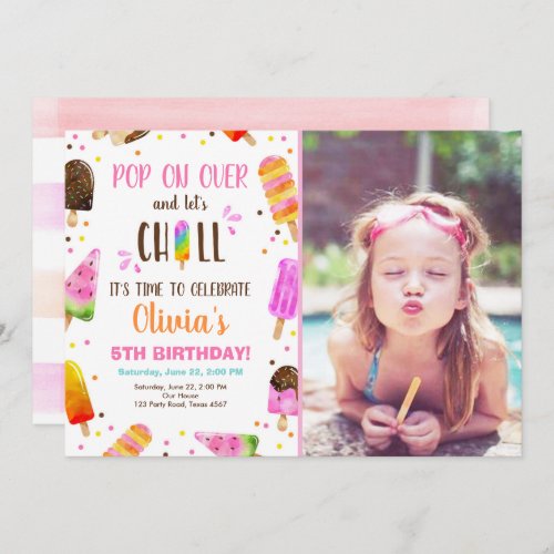 Popsicle Ice Cream Birthday Summer Pool Party Invitation