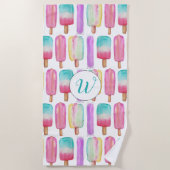 Popsicle Ice Cream Colorful Cute Trendy Monogram Beach Towel (Front)