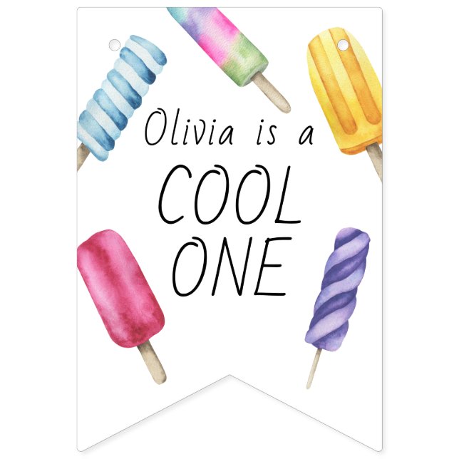 Popsicle Ice Cream Kids Birthday Bunting Flags (First Flag)