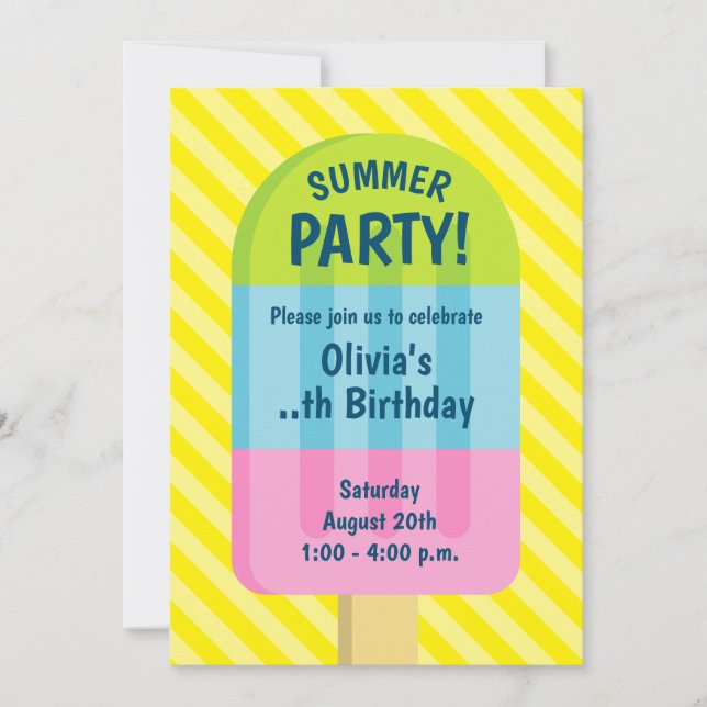 Popsicle ice cream kid's summer Birthday party Invitation (Front)