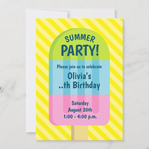 Popsicle ice cream kids summer Birthday party Invitation