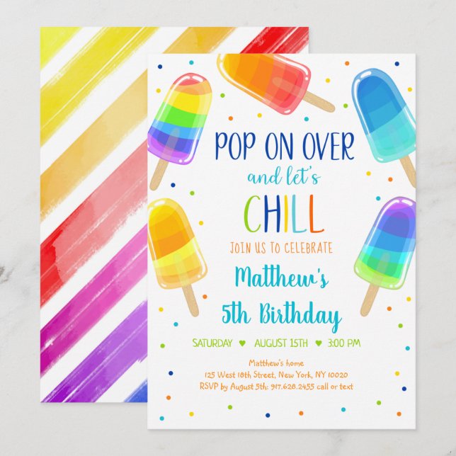 Popsicle Ice Cream Pop On Over Birthday Invitation (Front/Back)