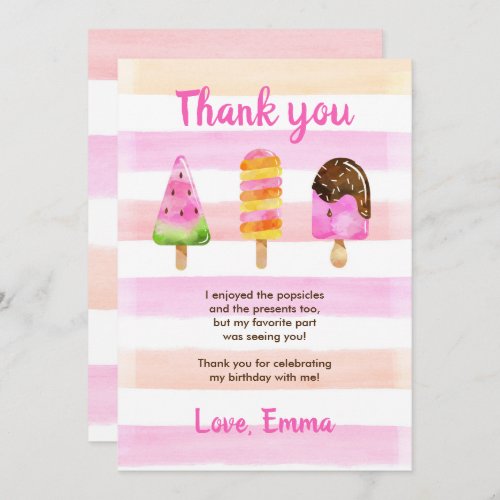 Popsicle Ice Cream Summer Birthday Thank You Card