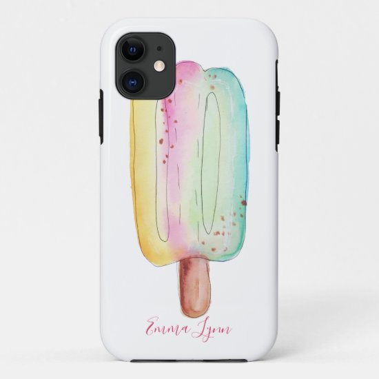 Popsicle Ice Cream Watercolor Trendy Cute Add Name iPhone 11 Case