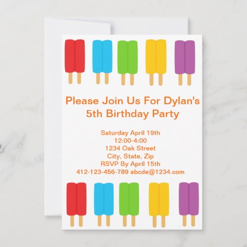 Popsicle Kids Birthday Party Invitation