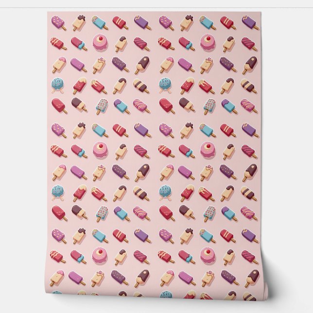 Popsicle Parade in Pink Ice Cream IV Wallpaper (Unrolling)