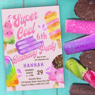 Popsicle Party Any Age Girls Super Cool Birthday Invitation