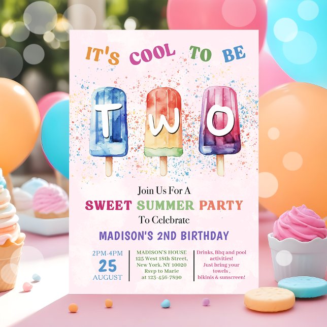 Popsicle Party Two Cool 2nd Birthday Invitation (Creator Uploaded)