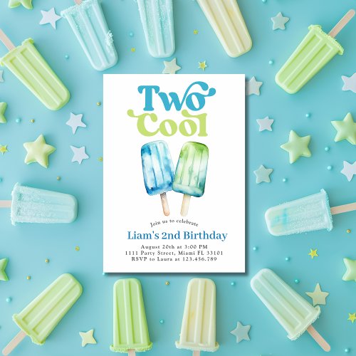 Popsicle Party Two Cool Boys 2nd Birthday Blue Invitation