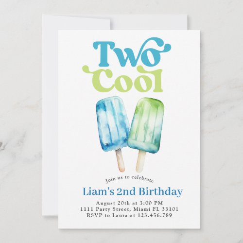 Popsicle Party Two Cool Boys 2nd Birthday Blue Invitation