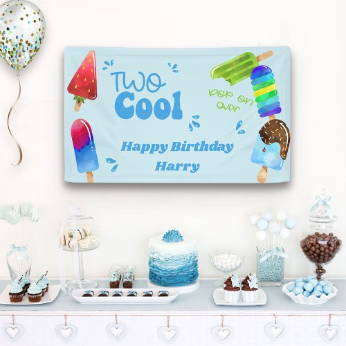 Popsicle Party Two Cool Boys 2nd Birthday Party Banner