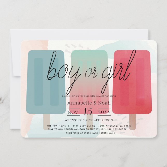 Popsicle Pink & Blue Gender Reveal Invitation (Front)