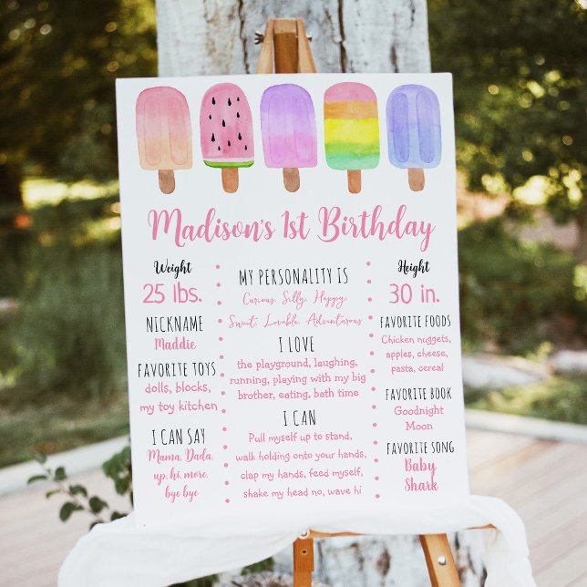 Popsicle Pink Girl First Birthday Milestone Foam Board (Creator Uploaded)