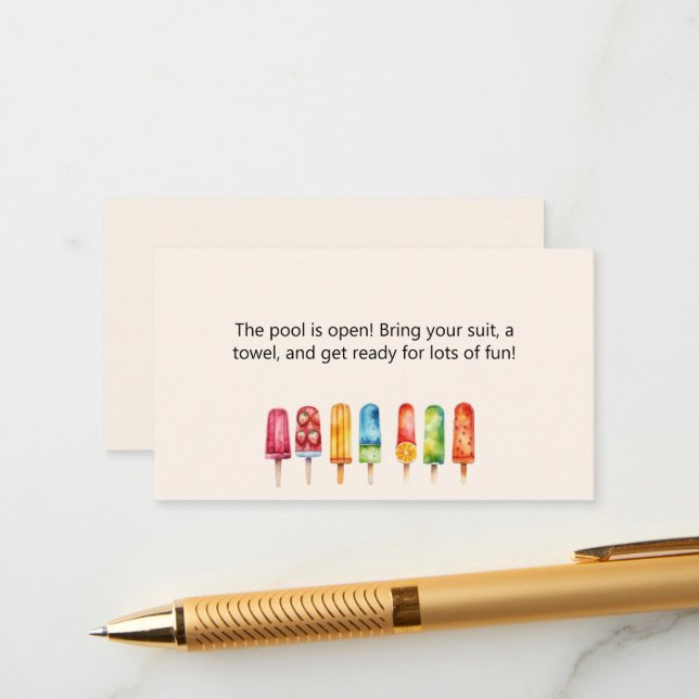 Popsicle Pool Party Insert Card for Invitation (Front/Back In Situ)