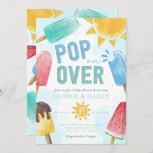 Popsicle Pop On Over Baby Shower Invitation (Front/Back)