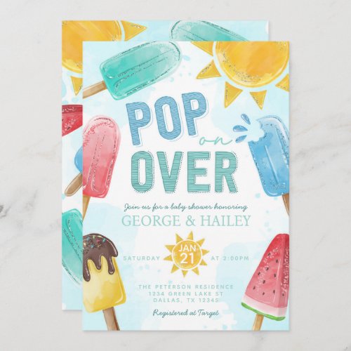 Popsicle Pop On Over Baby Shower Invitation