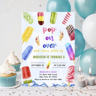 Popsicle Pop On Over Ice cream Birthday Party Invitation