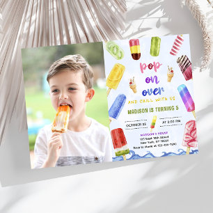 Popsicle Pop On Over Ice cream Birthday Photo Invitation