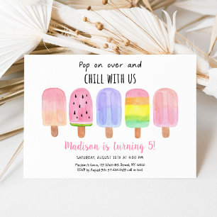 Popsicle Pop on Over Pink Girl Birthday Invitation