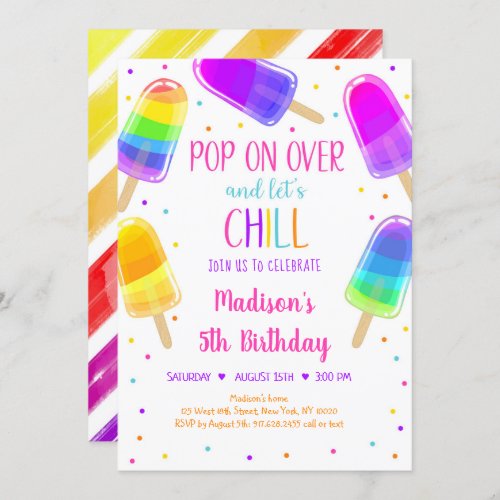 Popsicle Rainbow Pink Girl Birthday Invitation