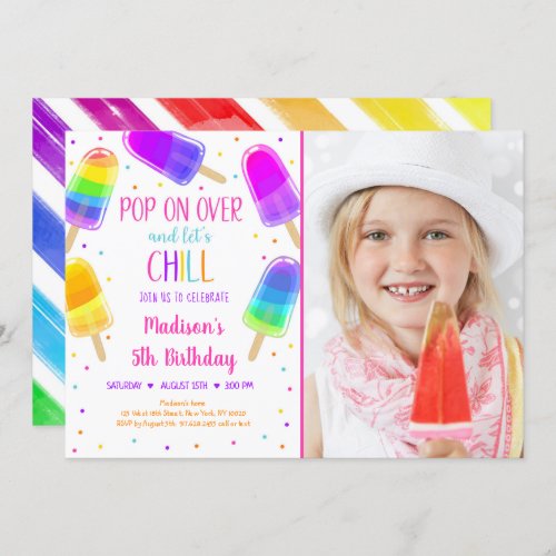 Popsicle Rainbow Pink Gold Girl Birthday Invitation
