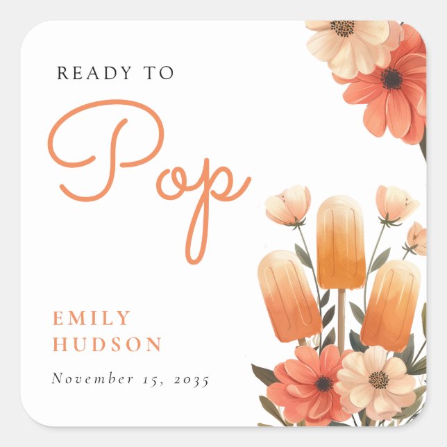 Popsicle Ready to Pop Baby Shower Square Sticker (Front)