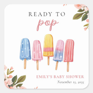 Popsicle Ready to Pop Baby Shower Square Sticker