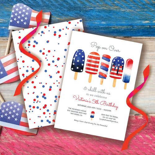 Popsicle red white  blue Patriotic 4th of July Invitation